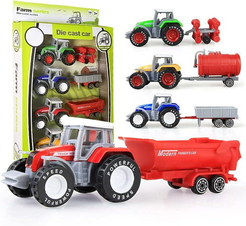 HOMSEEK Kid's Farm Tractor Toys with Trailers,Alloy and ABS Cake Decorating Car Truck