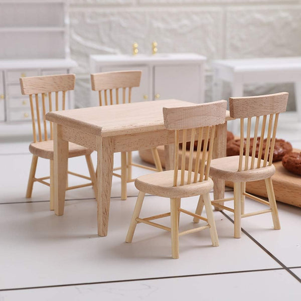 Z MAYABBO Wooden Dollhouse Furniture of Table & Chair, Miniature Dollhouse Accessories of Dining Room - 1/12 Scale