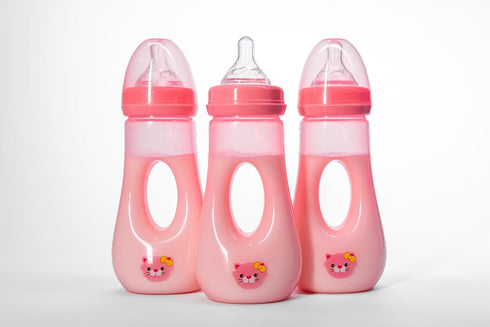 8 oz. Set (Pack 3) Avima Easy Grip Anti Colic Baby Bottles, BPA Free, Wide Neck w/Medium Flow Silicone Nipples & Bottle