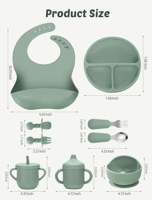 Set, 18PCS 6+ Silicone Baby Feeding Baby Led Weaning Supplies, Eating Essentials Utensils with Suction Plate and Bowl