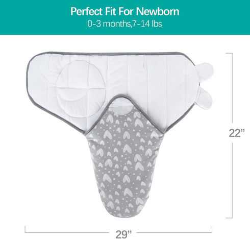 Biloban Baby Swaddles 0-3 Months - Warm Quilted Adjustable Swaddle Blanket for Boy Girls, Lovely Grey Hearts