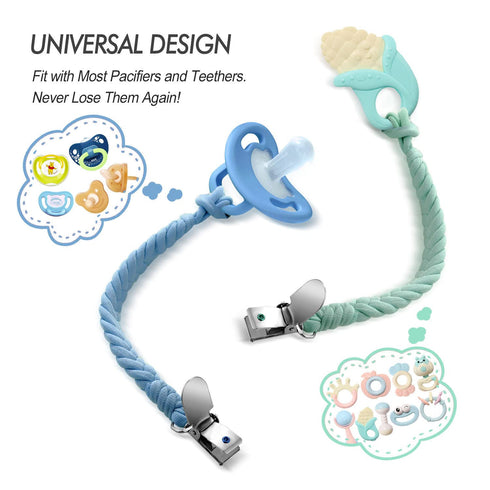 BOUKIPOW Pacifier Clip for Girls and Boys, Handmade Braided Baby Pacifier Holder Leash (6 Pack)