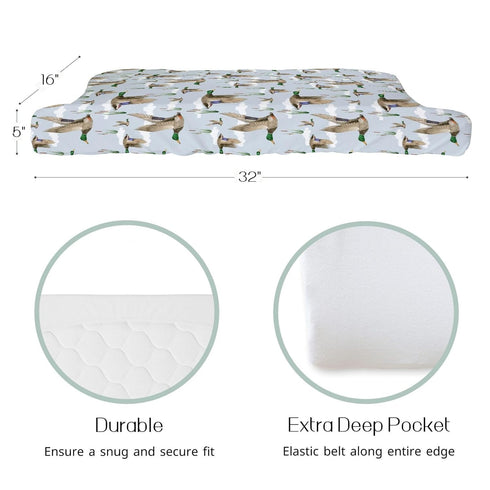 Duck Hunting Mallard Hunter Changing Pad Cover for Baby Boys, Wild Animal Bird Reeds Blue Diaper Change Table Covers, Soft Stretchy Safe Snug Fitted Changing Mat Sheets Fit 32"/34" x 16"
