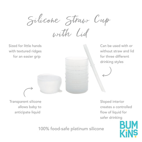 Bumkins Baby and Toddler Cups - Spill Proof Sippy Cup with Straw, Platinum Silicone, Holds 7oz