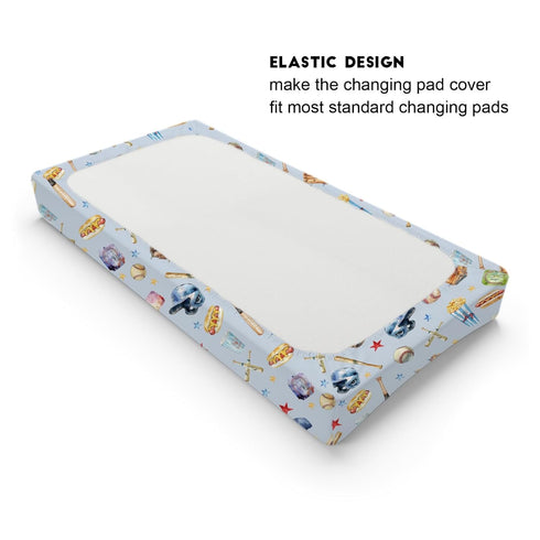 Watercolor Baseball Changing Pad Covers, Soft Stretch Fitted Diaper Change Table Mats for Boy Girl, 32" x 16"