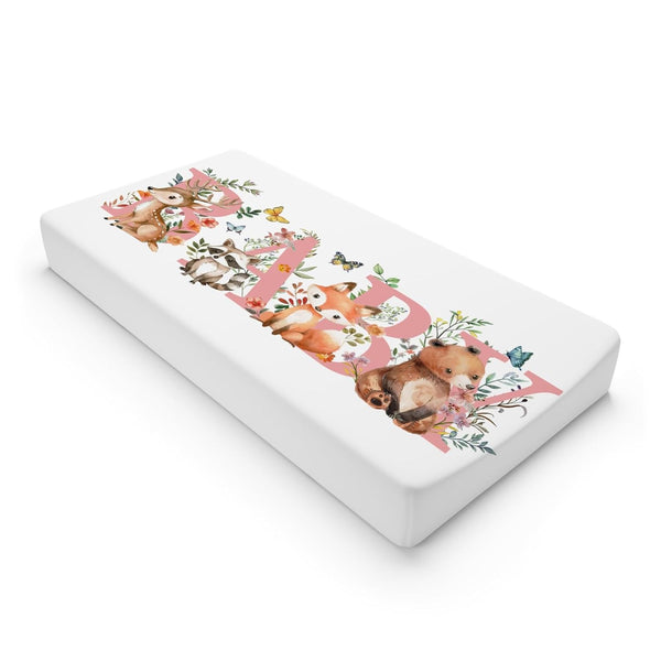 Baby Animals Boho Floral Changing Pad Cover, Woodland Animals Butterflies Leaves for Boy Girl, Soft Stretch Fitted