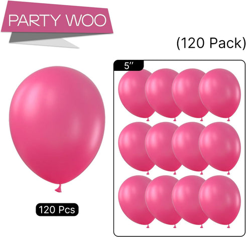 PartyWoo, 120 pcs 5 Inch Hot Pink Balloons for Birthday, Wedding, Baby Shower, Bachelorette Party