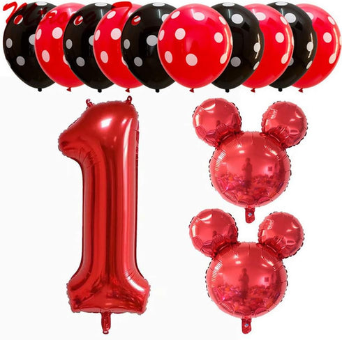 Hongkai 1st Birthday Girl Decorations, Princess Red Black Party Supplies Set with Balloons and Banner