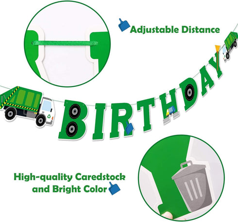 Bessmoso 3 Pcs Garbage Truck Birthday Decorations, Trash Truck Birthday Banner for Boys and Girls Baby Shower Parties