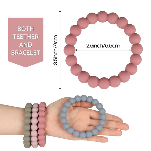 Baby Teether Rings, 100% Silicone Bracelets for 3m+ Babies, BPA Free & Phthalate Free - Includes 4 Neutral Rings
