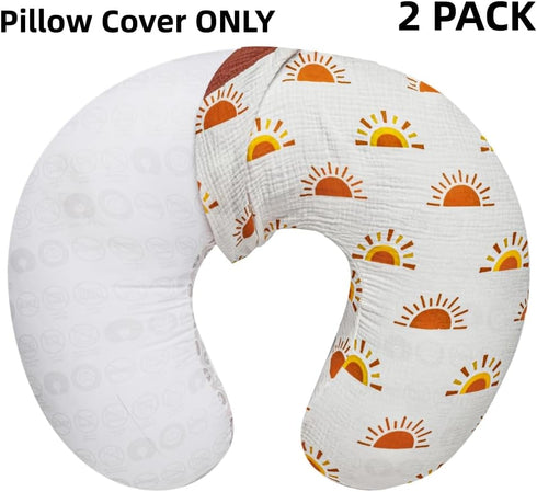 FIGEPO 2 Pack 100% Muslin Nursing Pillow Cover Cotton Boho Neutral Stretchy Removable Baby Nursing Covers