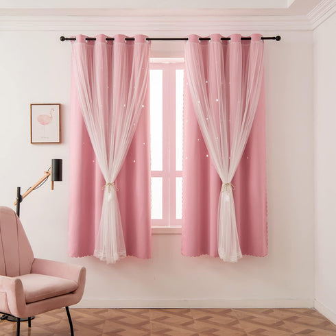 Pink Curtains for Girls Bedroom Kids Baby Room Decor Cute Double Layer