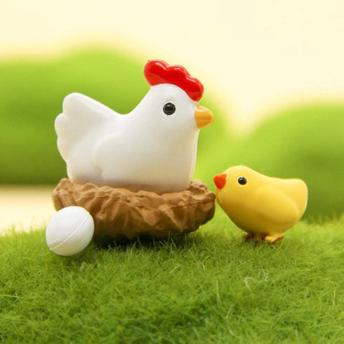 12Pcs Miniature Hen Chicken Family Egg Statues - Garden Decor Ornaments for Outdoor Sculptures