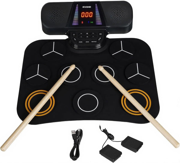 RVONE Electronic Drum Pad for Kids Beginner with Screen, 9 Pad Roll-Up