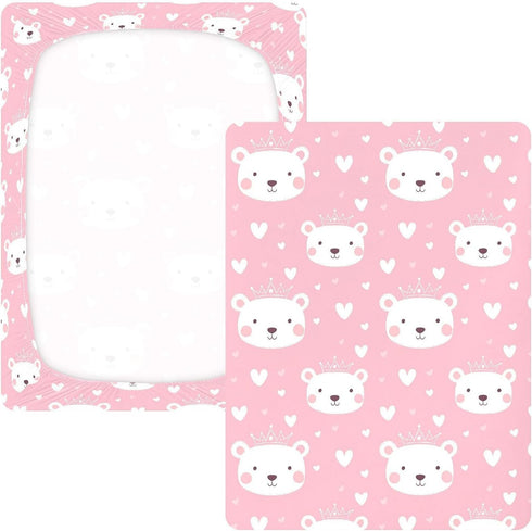 miaozhen 1 Pack 52x28 Cotton Baby Crib Sheets Soft Stretchy Cartoon Cute White Valentine Bear Crib Mattress Sheet