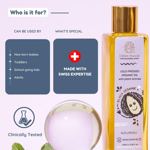 200 ml. Little Rituals BLACK SESAME - BABY MASSAGE OIL Certified Organic, Wood Cold-Pressed for Skin and Hair