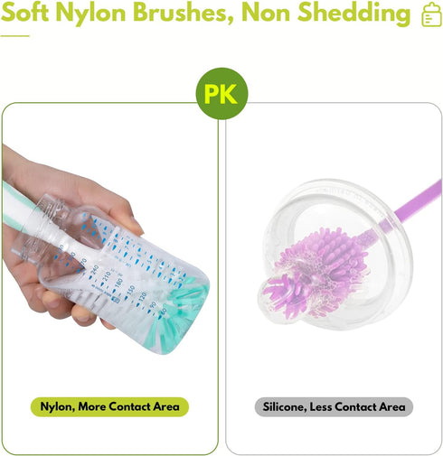 Baby Bottle Brush Set with Nipple Cleaner, 10.2" Cleaning Brush and 6.5" Sponge Brush, Pack of 5 (Pink)