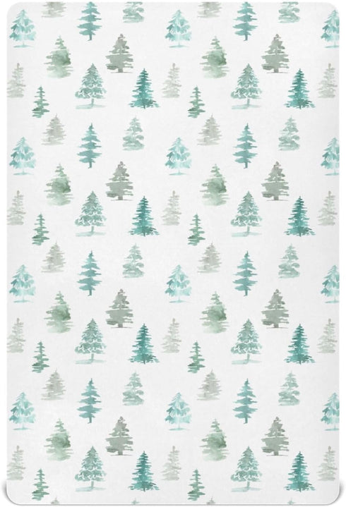 CHUROUSY Green Rustic Fir Tree Crib Sheets for Boys Girl Watercolor Woodland Rustic