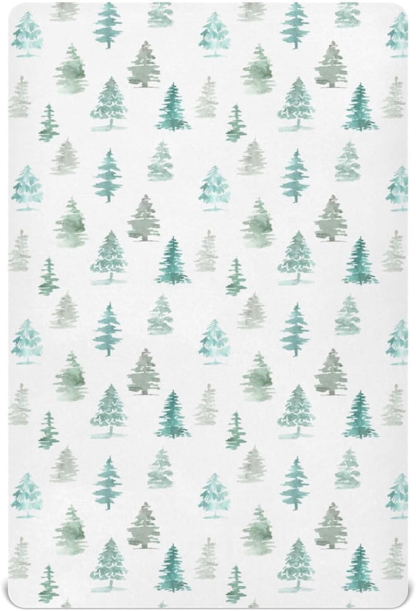 CHUROUSY Green Rustic Fir Tree Crib Sheets for Boys Girl Watercolor Woodland Rustic