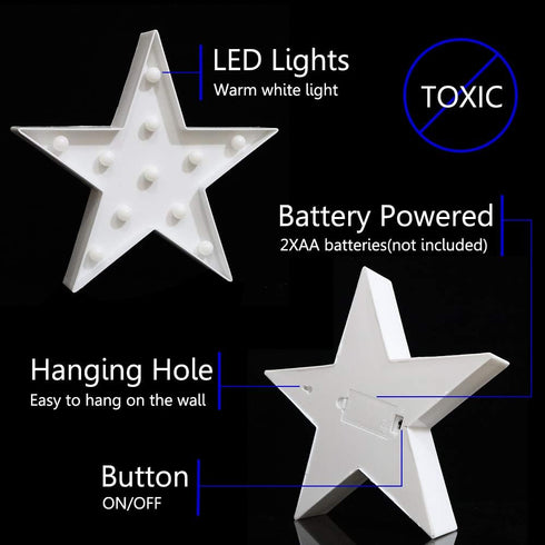 LED Marquee Star Sign Night Light, Battery Operated Star Shaped Desk Lamp for Kids, Nursery Room Decor