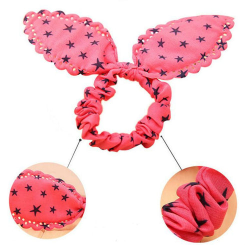 AKOAK 20 Pcs Baby Girl's Rabbit Ear Hair Tie Bands, Polka Dot Leopard Trip Ponytail Holder