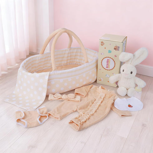 BABESIDE 8 PCS Reborn Baby Doll Clothes Set with Bassinet for 17-22