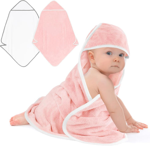 UNIMADE Hooded Towel for Newborn, 2 Pack Soft Coral Fleece Baby Towels,