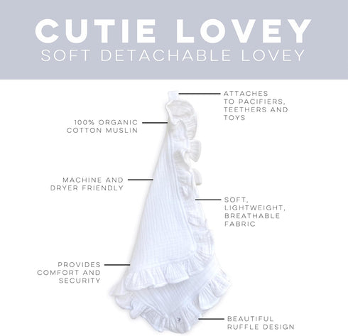 100% Ryan & Rose Cutie Lovey - Soft Organic Cotton Muslin with Attachable Snap Closure - Baby Lovey Security Blanket