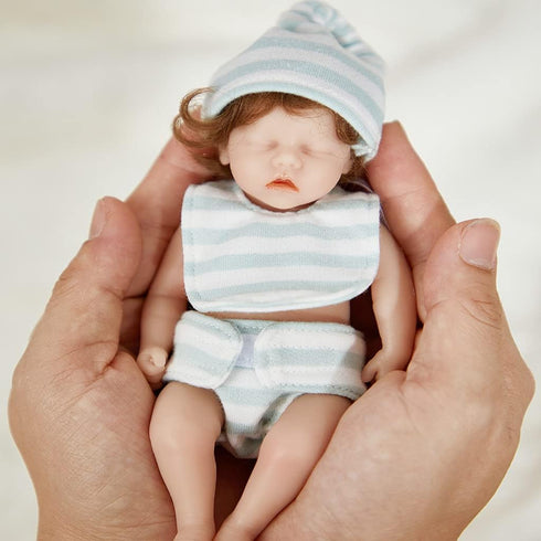 Reborn Baby Dolls - 6 Inch Mini Realistic Newborn Baby Girl Doll with Curly Rooted Hair and 2 Clothes, Lifelike Reborn
