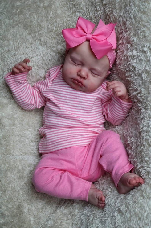 Pinky Reborn Baby Dolls Girl, 20 Inch Soft Weighted Body with Pink Clothes and Headwear