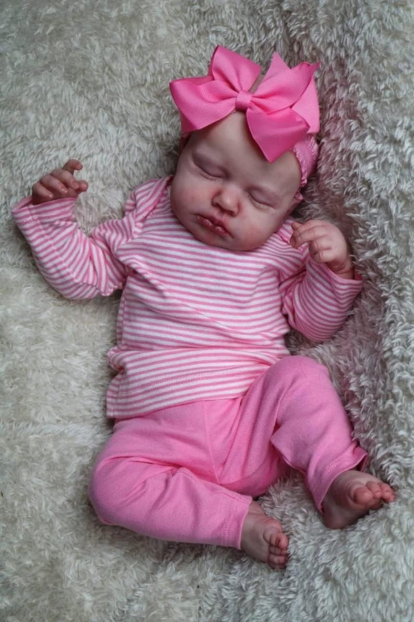 Pinky Reborn Baby Dolls Girl, 20 Inch Soft Weighted Body with Pink Clothes and Headwear