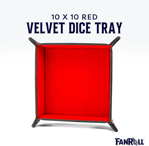 FanRoll Fold Up Velvet Dice Tray: Red with PU Leather Backing for Dungeons and Dragons