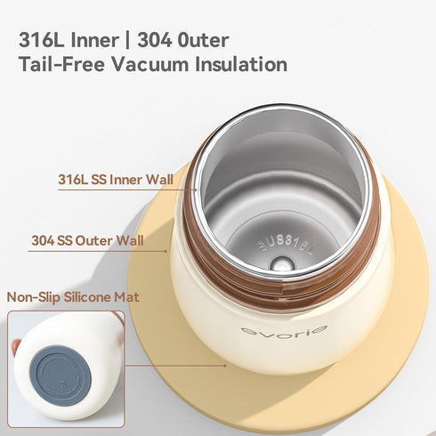316L 11 oz (1 Pack, Evorie Leak Proof Vacuum Insulated Water Bottle, Stainless Steel Sippy Cup for Toddlers, Straw Cup