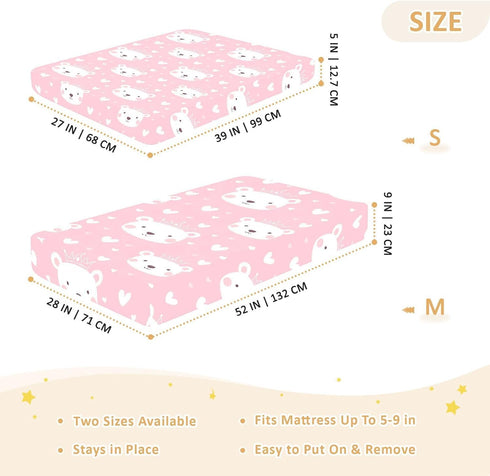 miaozhen 1 Pack 52x28 Cotton Baby Crib Sheets Soft Stretchy Cartoon Cute White Valentine Bear Crib Mattress Sheet