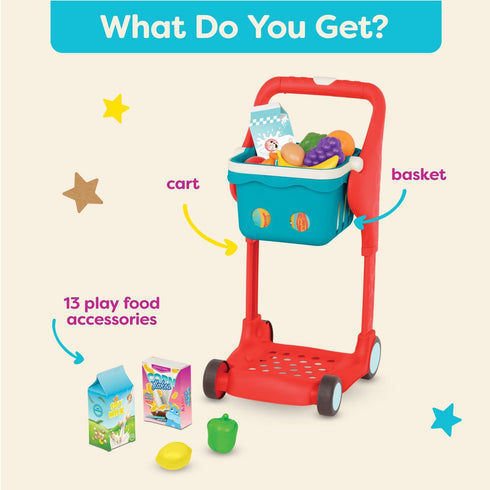 B. toys Shop & Glow Toy Cart, Pretend Play Grocery Cart with Lights & Sounds for Toddlers 2 Years and Up