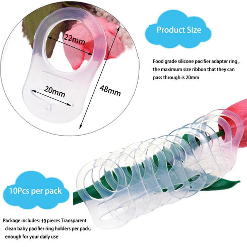 10 Clean Food Grade Transparent Silicone Adapter Rings for Button Style Maam Dummy Baby Pacifier Soother Teething