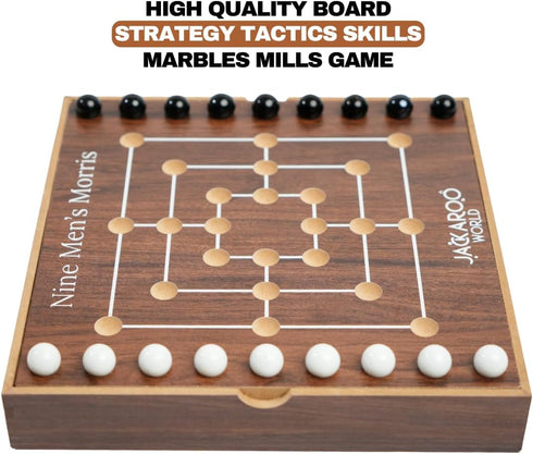 18 2 9 Nine Mens Morris Board Game, Marble Strategy Game, Solid Wooden Game with Marbles, Player Games, Ancient Board