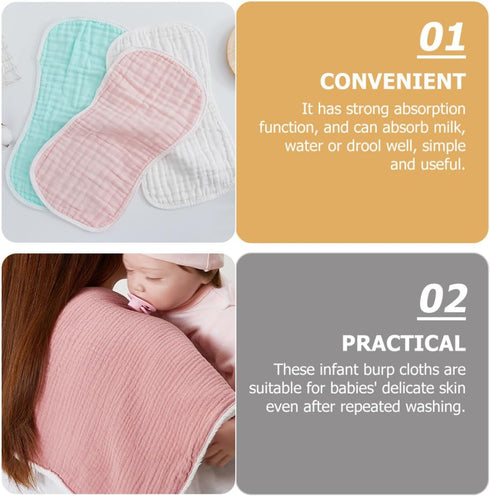 PERSELOSO 5pcs Multipack Burp Cloths Newborn Cotton Washcloths Soft Absorbent Feeding Burping Rags for Babies Spit-up