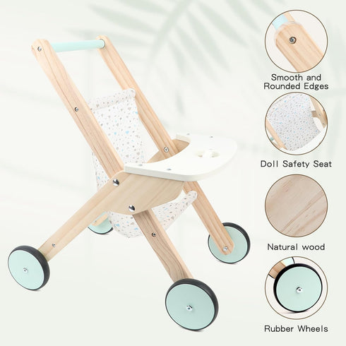 Wooden Baby Walker Doll Stroller - Baby Push Walker & Shopping Cart Learning Toy for Boys and Girls