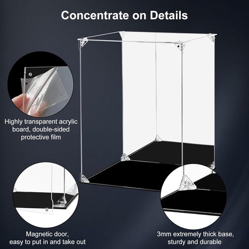 (12x12x15.7 inch; 30x30x40 cm) Acrylic Display Case for Collectibles Assemble Clear Acrylic Display Box with Mirrored