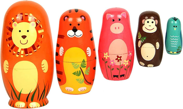 Maxshop Nesting Dolls for Kids - Russian Wooden Stacking Nested Set, 5 Pieces Handmade Toys for Children