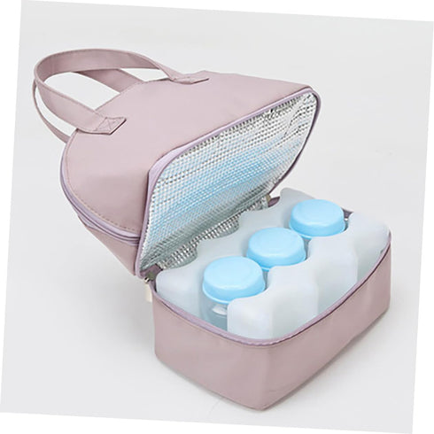 FRCOLOR Portable Insulated Breast Milk Storage Bag for Mothers, Purple Polyester Care Tote with Thermal Fresh-keeping