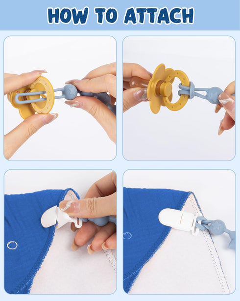 babygoal Pacifier Clip Set of 6, Silicone Clips & Toy Strap for All Pacifiers, Neutral Color