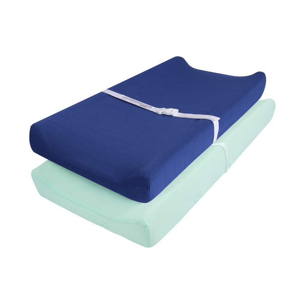 TILLYOU Changing Pad Cover Set, Soft Jersey Material, Fits 32"/34''x16 Contoured Pad for Babies - Navy Blue & Lt Green