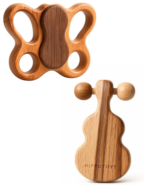 HIPPO TOYS Natural Wooden Teether & Rattle Set for Babies 0-12 Months | Montessori
