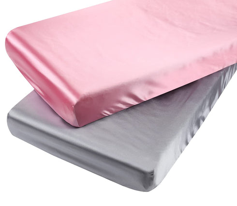 Tcmyyund Satin Mini Crib Sheet Set 2 Pack Ultra Soft Silk Fitted Playard