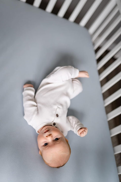 Pobibaby Single Solid Premium Fitted Baby Crib Sheet, Ultra-Soft Cotton Blend, Safe and Snug, Baby Blue