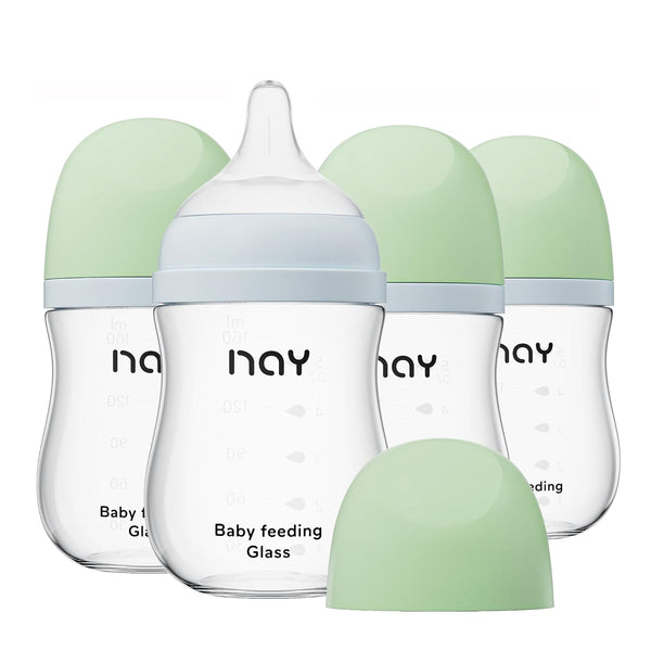 yanyoyo Natural Glass Baby Bottle Wide Neck, Anti-Colic Baby Bottle, Clear, 5.4oz(Pack