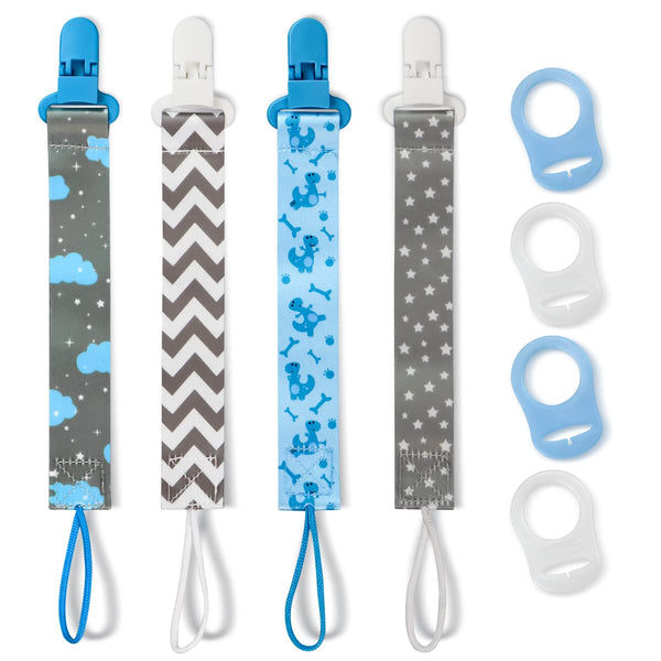 4 Pack Pacifier Holder Clips for Boys, Dummy Clips Boys with Adapters,