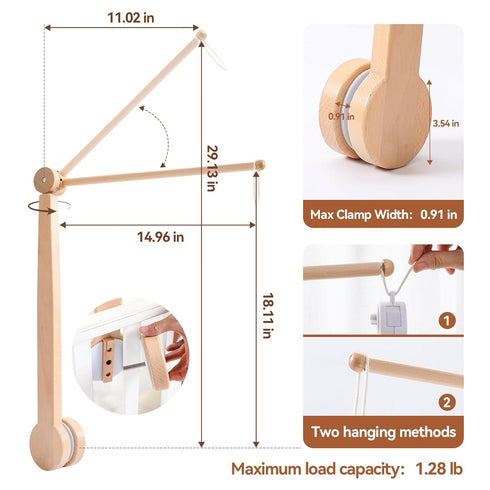 19-37 inches Baby Crib Mobile Arm,HBM Wooden Mobile Arm for Crib Mobile Hanger for Crib Baby Girl Nursery Decor